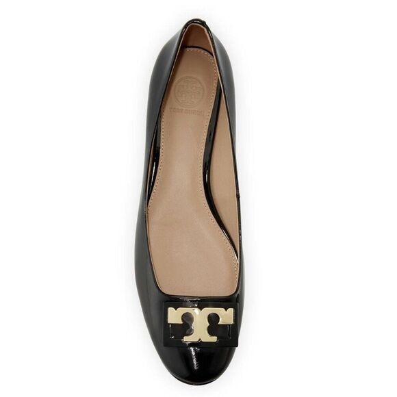 Tory Burch Shoes - TORY BURCH | Black Patent Leather Gigi Block Heel Pumps Shoes Gold Logo | 8.5